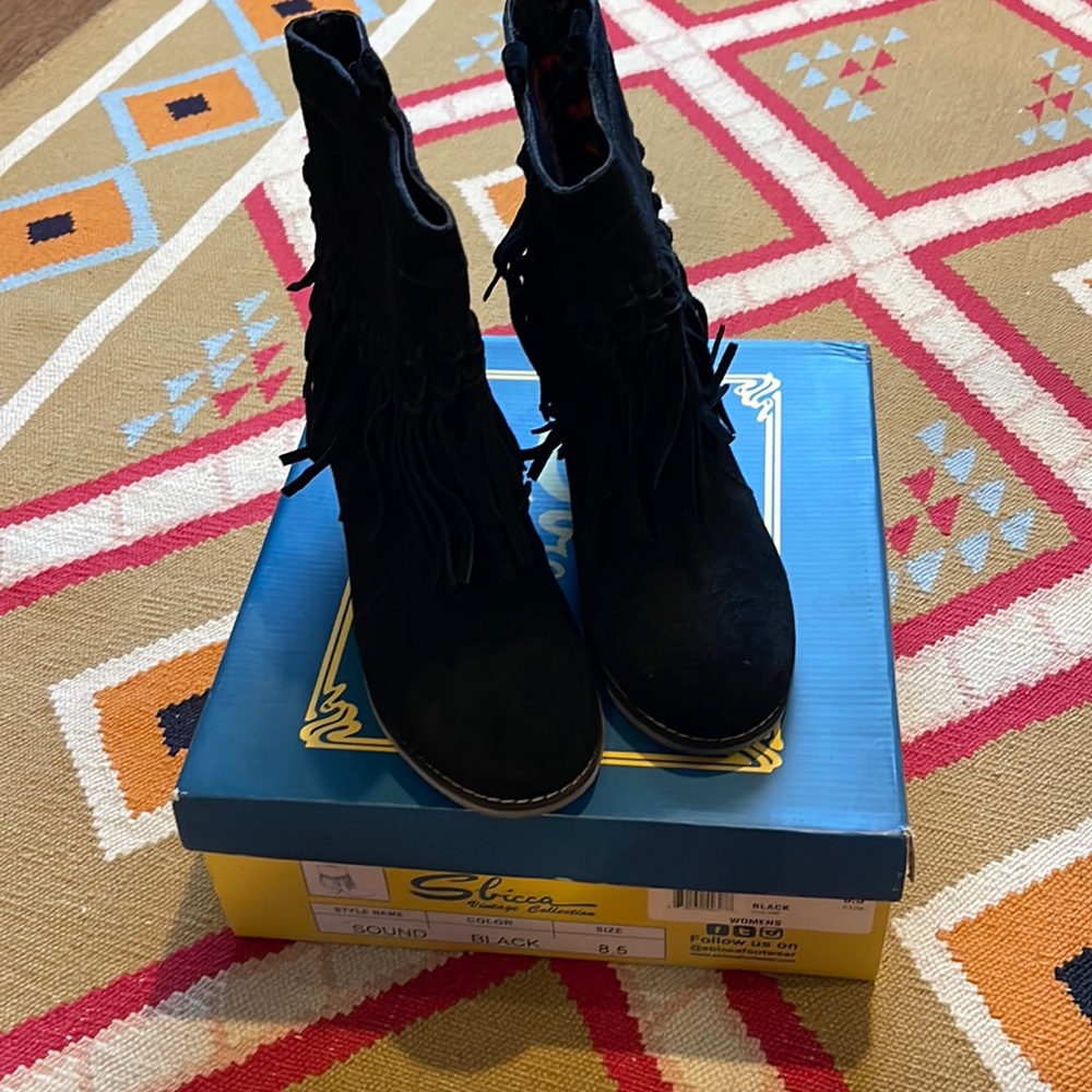 Sbicca Black Fringe Booties